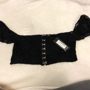 Hook and eye square neck lace crop top Nasty gal